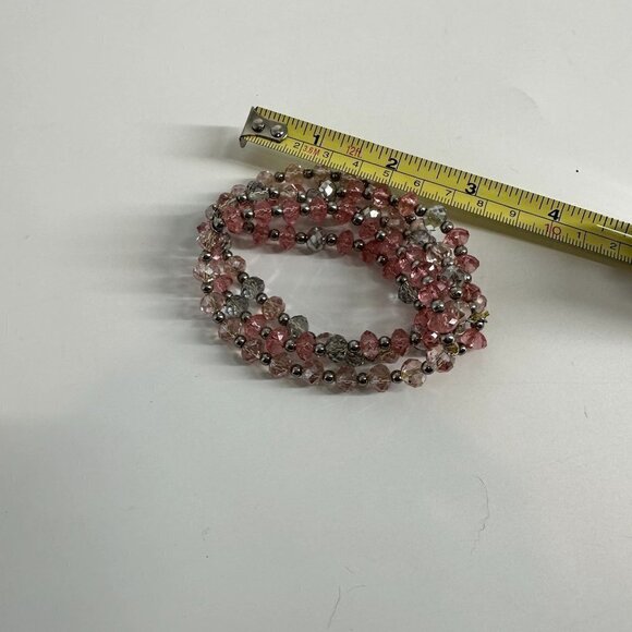Three Strand Pink and Silver Color Translucent Beaded Bracelet - Picture 4 of 4